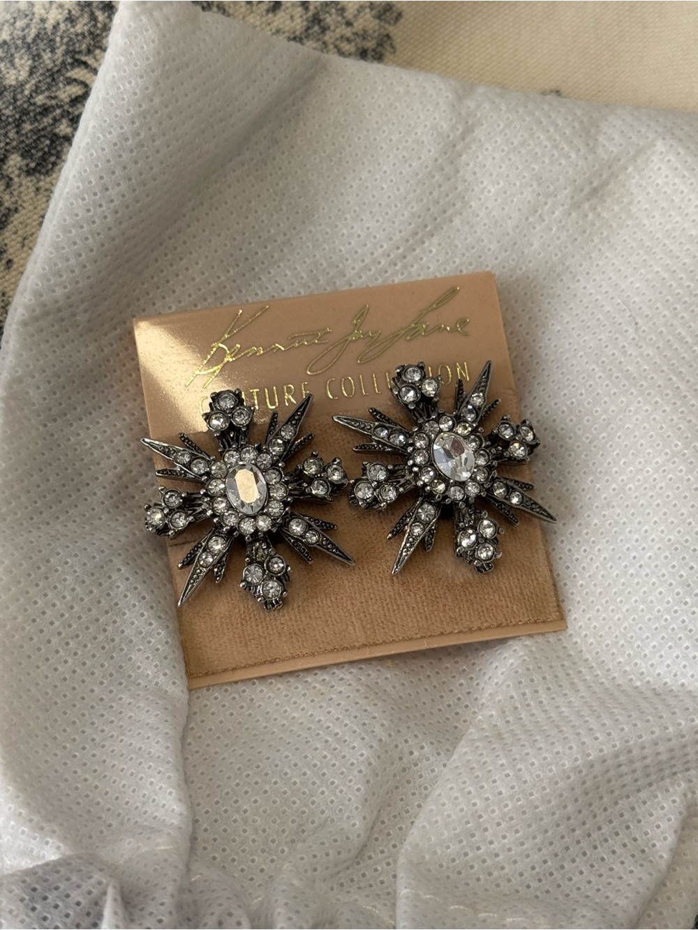 Kenneth Jay Lane Crystal Starburst Statement Earrings - Silver Tone